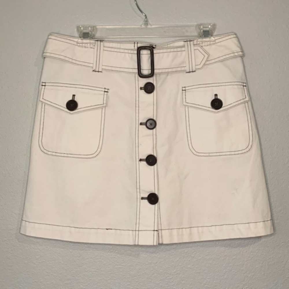 Boden button front stretch cotton mini skirt belted 12